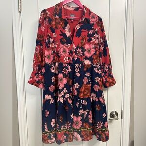 Vince Camuto Hot Pink and Navy Dress with Sleeves